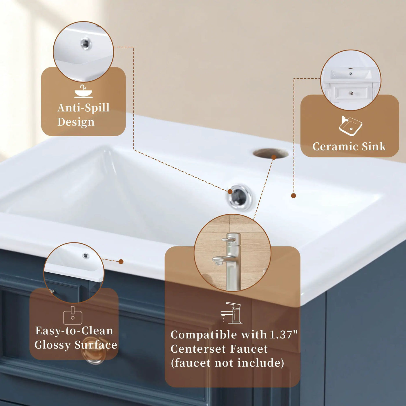 Bathroom Vanity With Sink, Soft-Closing Door, Adjustable Shelf by Unique Piece Furniture