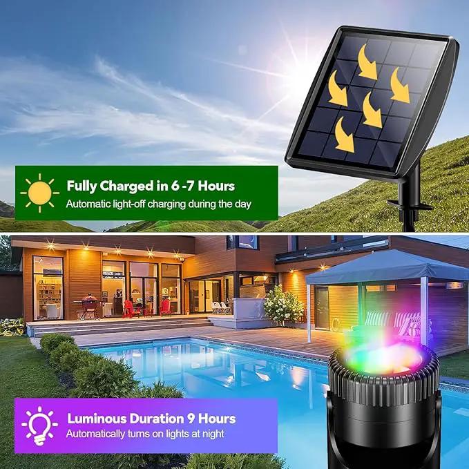 POPOSOAP Solar Pond Lights, RGB LED Pond Lights Waterproof IP68, 2200mAh Battery Underwater Solar Light with Two Modes Options for Pond Fountain Pool Garden Decoration(3 Headlamp) by GreenHaven Gardens