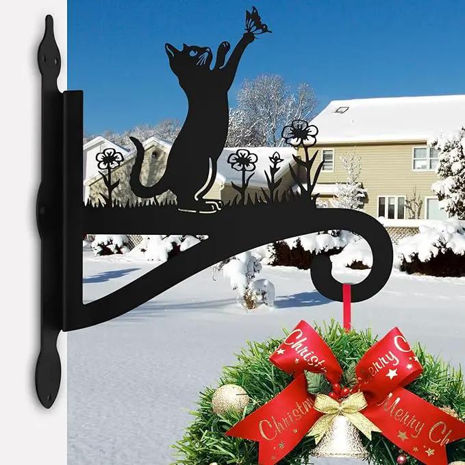 Plant Hangers Outdoor Iron Heavy Duty Ornamental Cat Silhouette Wall Mounted Hanging Plant Bracket for Flower Pot Lantern Bird Feeder Wind Chimes Christmas Decoration by GreenHaven Gardens
