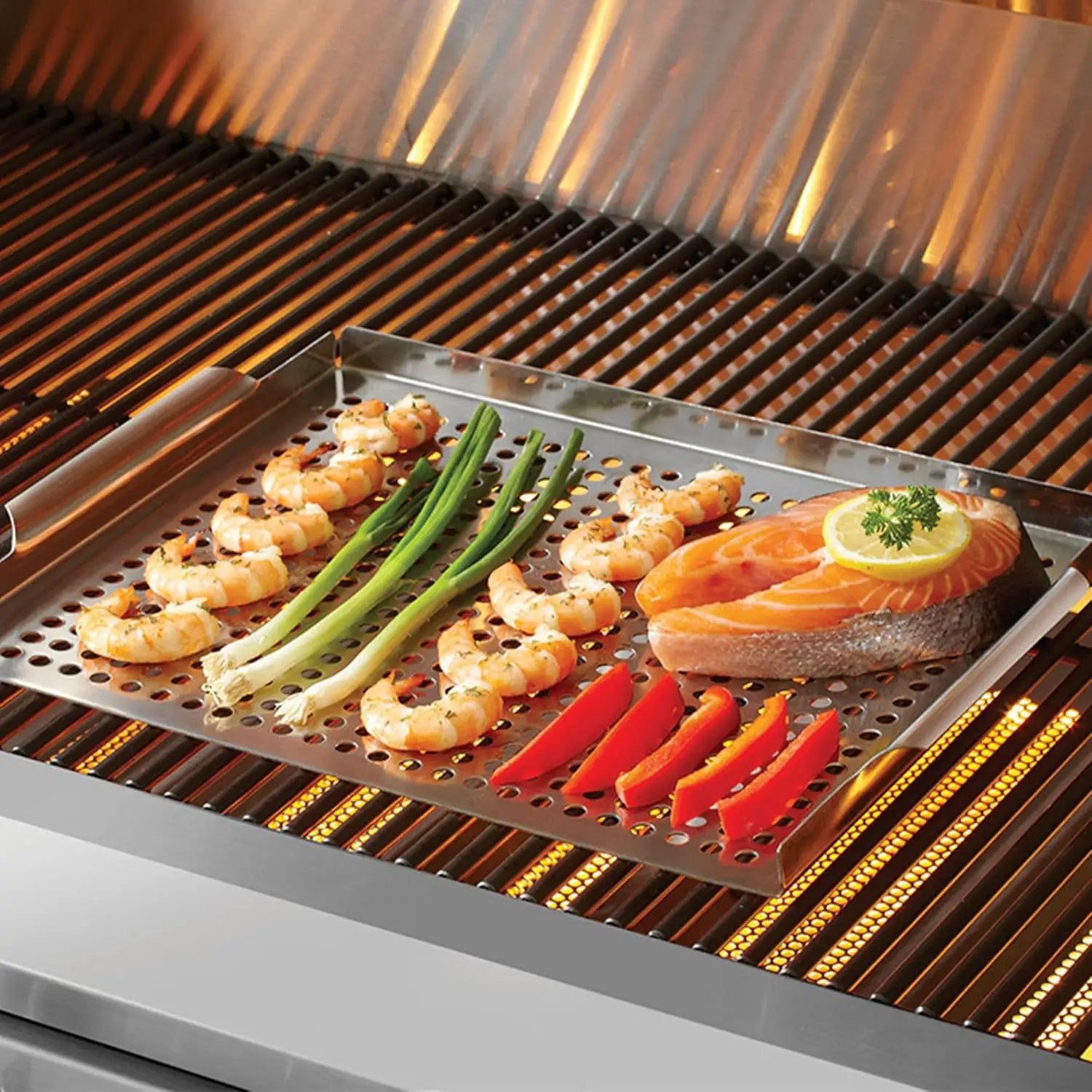 Stainless Steel BBQ Grill Topper Pan Tray for Vegetables, Meats, Skewers & Seafoods for Outdoor Cooking, Grilling, Camping & Tailgating for Gas Grills, Charcoal Grills & Barbecue by Mr. Bar-B-Q 06032Y by GreenHaven Gardens