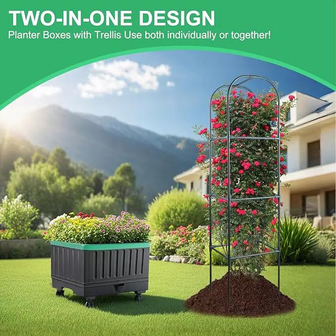 Raised Garden Bed with Self Watering Garden Pots, Planter Box with Trellis for Climbing Plants Vegetable Vine Flowers, Tomato Cage Planter for Indoor Outdoor Yard Greenhouse Use by GreenHaven Gardens
