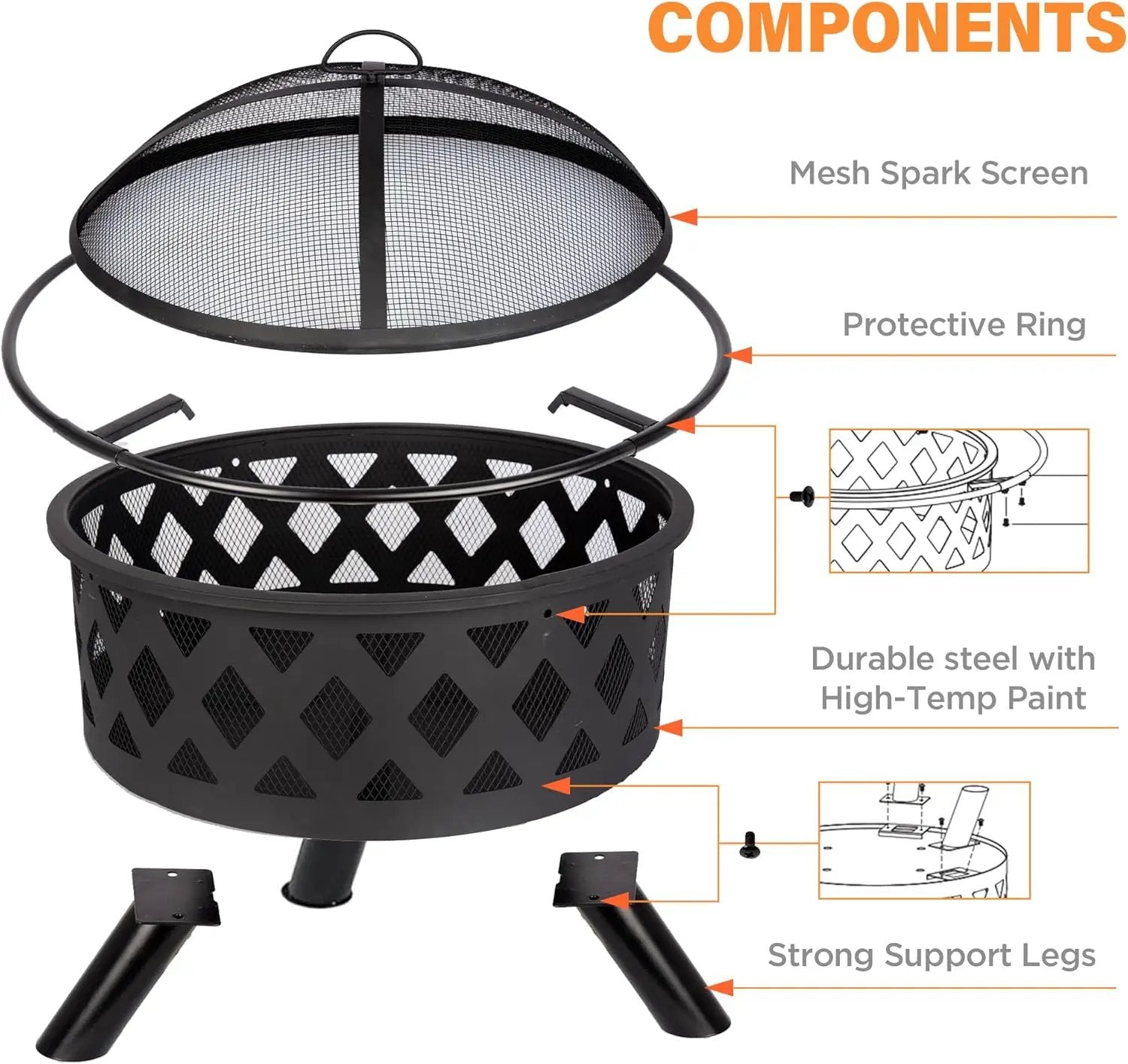Red Mountain Valley 30'' Outdoor Wood Burning Fire Pit, 2-in-1 Large Round Fire Pit for Outside, Outdoor Fireplaces with Spark Screen, Fire Poker, Cover, Ideal for Patio, Backyard, Camping, Picnic by GreenHaven Gardens