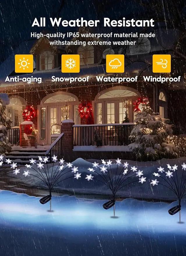 Brightown Christmas Pathway Lights - 4 Pack 48 LED Snowflake Outdoor Lights With 2 Modes, Waterproof Solar Firefly Decoration for Yard, Cool White by GreenHaven Gardens