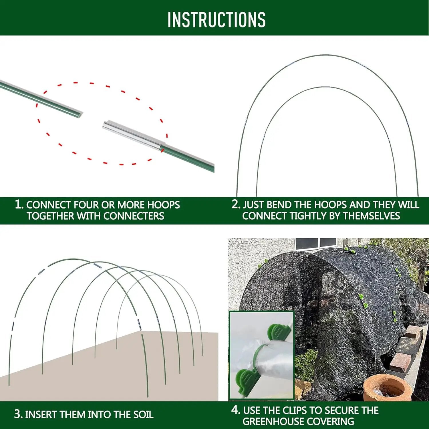 MAXPACE Greenhouse Hoops for 2.7ft or Wider Grow Tunnel, Rust-Free Fiberglass Support Hoops Frame for Garden Fabric, DIY Plant Support Garden Stakes, Gardening Supplies, 25pcs by GreenHaven Gardens