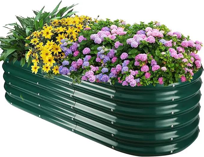 17" Tall Outdoor Garden Raised Garden Bed Kits,5ft X 2ft Oval,0.8MM Thick Metal Raised Planter Bed/Ground Planter Box for Variety of Flowers,Herbs,Vegetables (Dark Green, 60X24X16.5 Inches) by GreenHaven Gardens