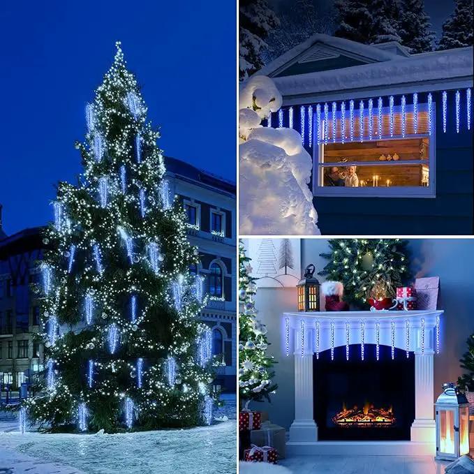 Icicle Lights Outdoor, 19.8Ft Meteor Shower Lights with 20 Tubes, Snowfall Shooting Star Light Effect, Falling Cascading Crystal Christmas Decorations for House, Eave, Roofline, Patio, Blue by GreenHaven Gardens