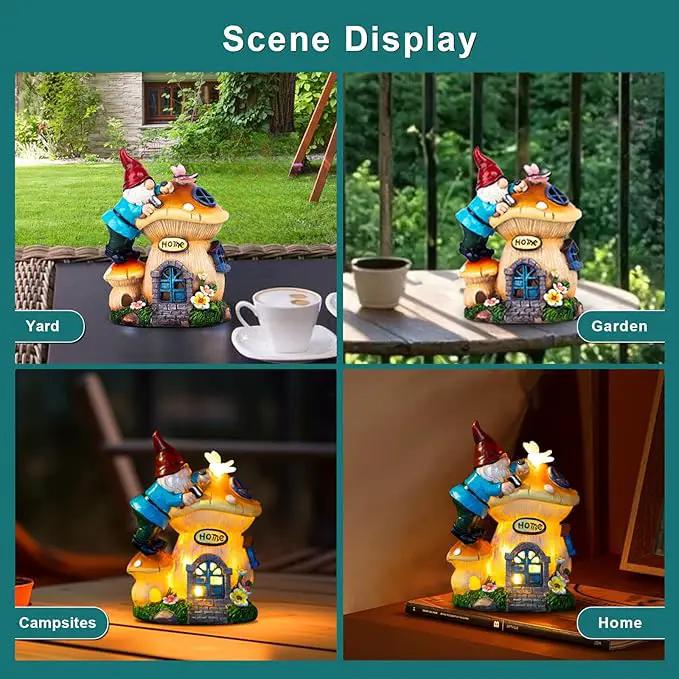 Garden Gnome Statues Figurine Lights - Solar Powered Lighting Outdoor Decorations, Gnome Build Mushroom House, Yard Art Lawn Ornaments for Porch Patio Balcony - Gnome Gifts for Women Mom by GreenHaven Gardens