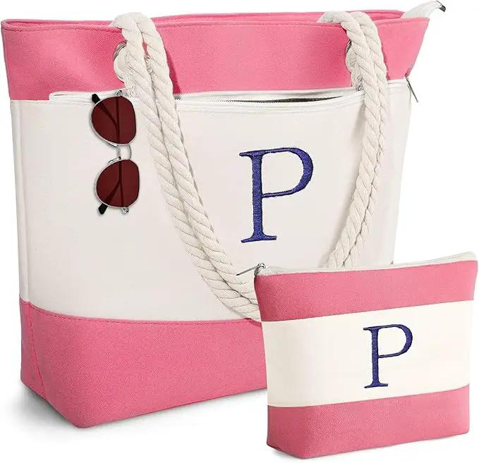 YOOLIFE Beach Bags for Women - Initial Tote Waterproof Bag with Makeup Bag, Mothers Day Gifts for Women Mom Friend Birthday by GreenHaven Gardens