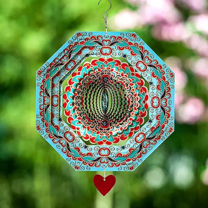 Wind Spinner Mandala Mystique 12 inches – 3D Stainless Steel – Laser Cut Metal Art Geometric Pattern - Hanging Wind Spinner, Kinetic Yard Art Decorations - Indoor/Outdoor Decor by GreenHaven Gardens