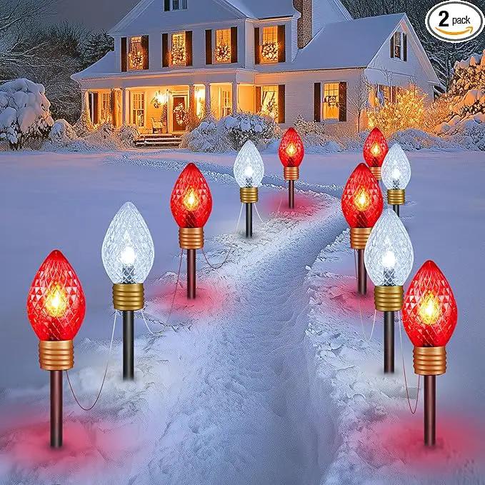 Moonflor Strawberry Jumbo C9 Christmas Lights Outdoor - 2 Pack Total 17FT 10 LED Jumbo C9 Christmas Pathway Lights Outdoor, C9 Walkway Lights, Christmas Decoration for Outside Lawn, Red & Pure White by GreenHaven Gardens