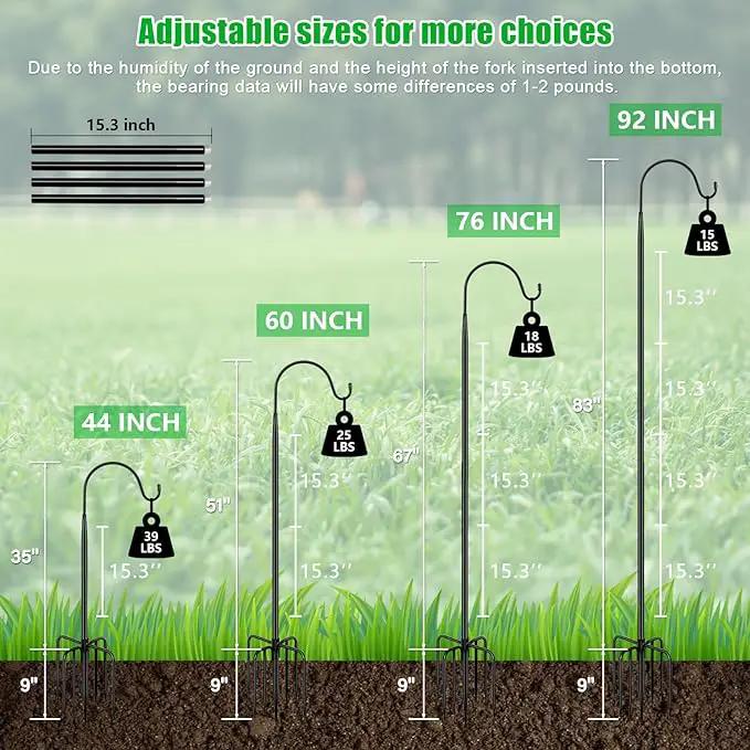 FEED GARDEN Shepards Hooks for Outdoor Bird Feeder Pole 92 Inch Adjustable Tall Heavy Duty Shepherds Hooks for Hanging Plant Baskets, Solar Lights, Wedding Decor, Lanterns, Black (2 Pack) by GreenHaven Gardens
