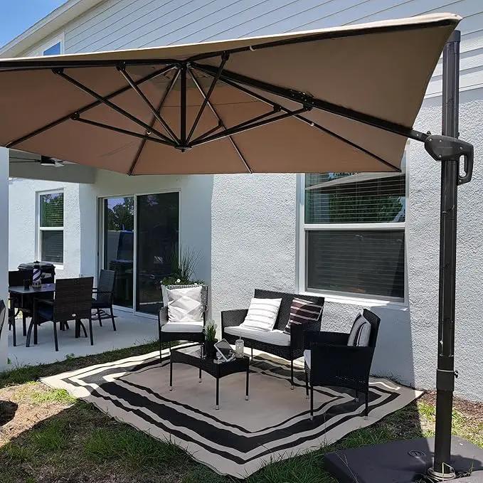 PURPLE LEAF 9' X 11.5' Rectangle Cantilever Umbrella Patio Umbrella Outdoor Aluminum Offset Hanging Umbrella with 360-degree Rotation for Pool Garden Backyard Deck, Taupe by GreenHaven Gardens
