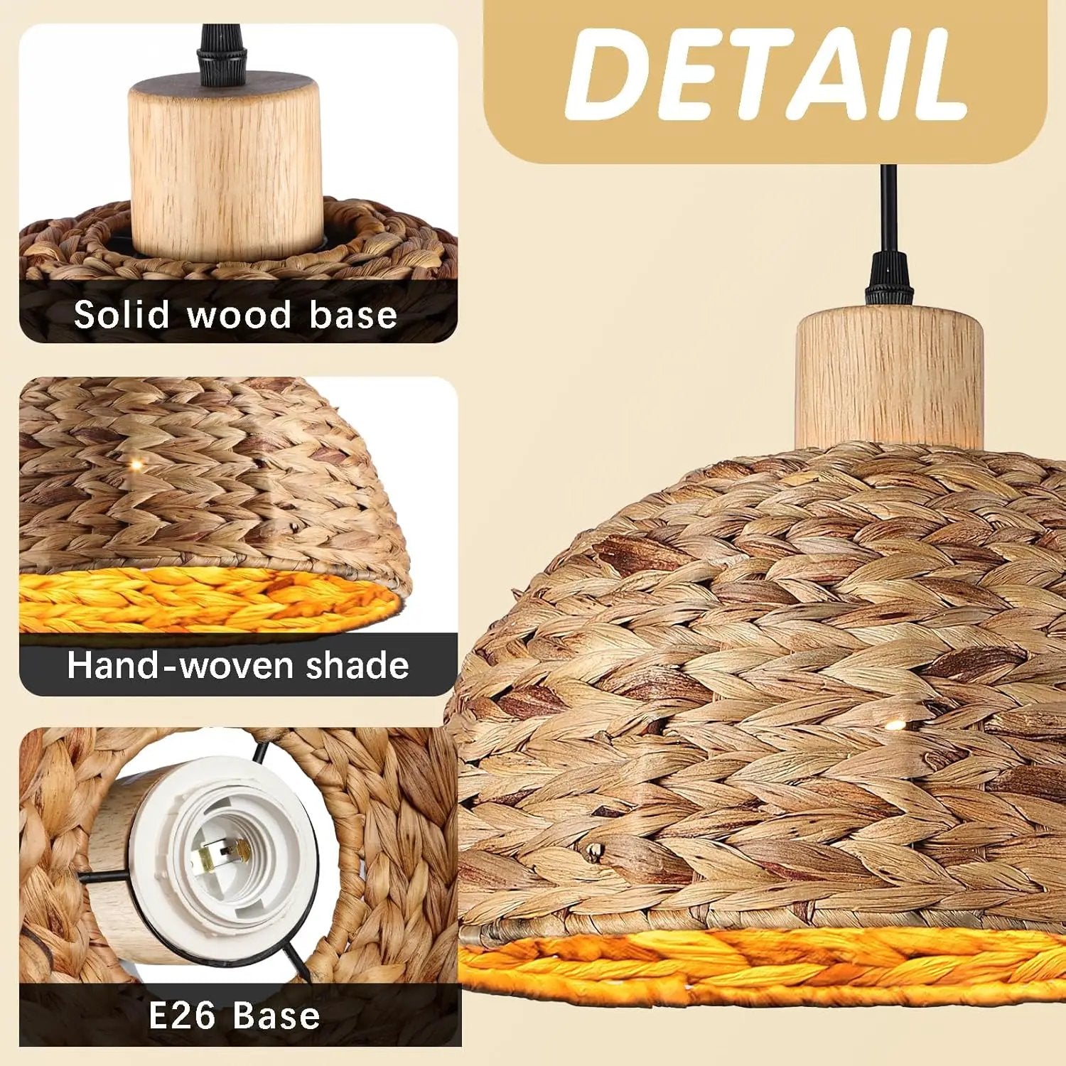 Boho Pendant Lights Kitchen Island, 11.8" Hand-Woven Rattan Light Fixture Bohemian Lighting Farmhouse Seagrass Weaving Hanging Ceiling Light Chandelier for Living Dining Room Restaurants by GreenHaven Gardens
