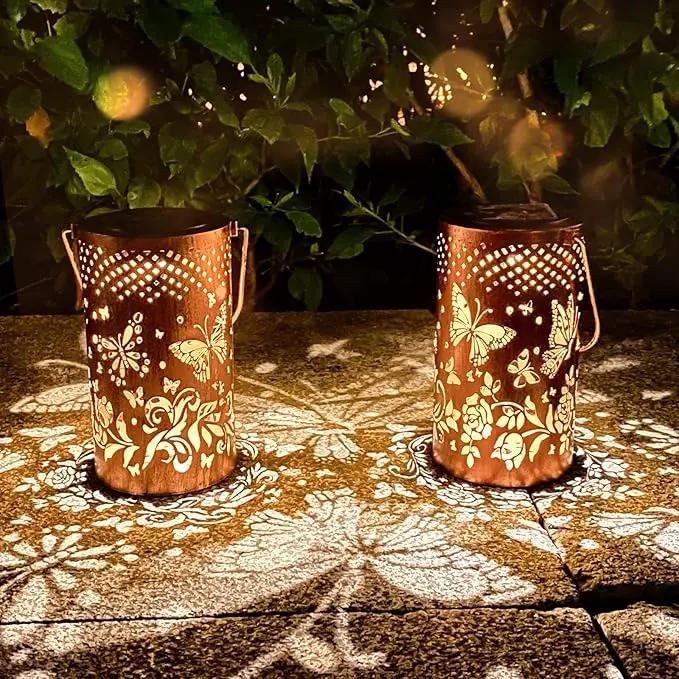 Butterfly Solar Lanterns Outdoor Hanging, Hollowed-Out Metal Waterproof LED Garden Decor Light for Patio Yard Pathway Lawn Front Porch, Christmas Thanksgiving Birthday Gifts for Women Mom Grandma by GreenHaven Gardens