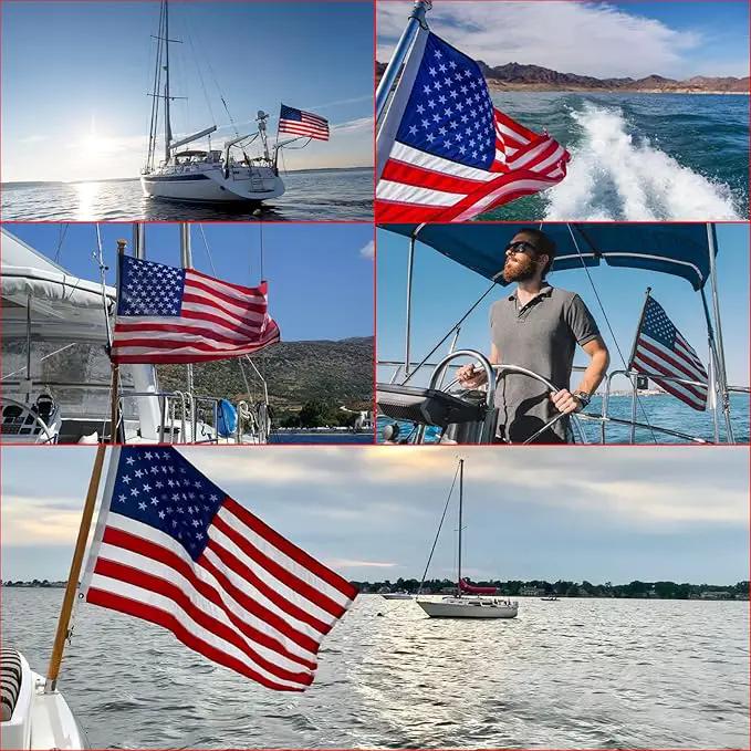 AZCOVER American Flag 12x18 Inch Boat Flag for Outside, 210D Small American Flags Double Sided with Embroidered Stars Sewn Stipes and Brass Grommets for Marine Yacht UTV by GreenHaven Gardens