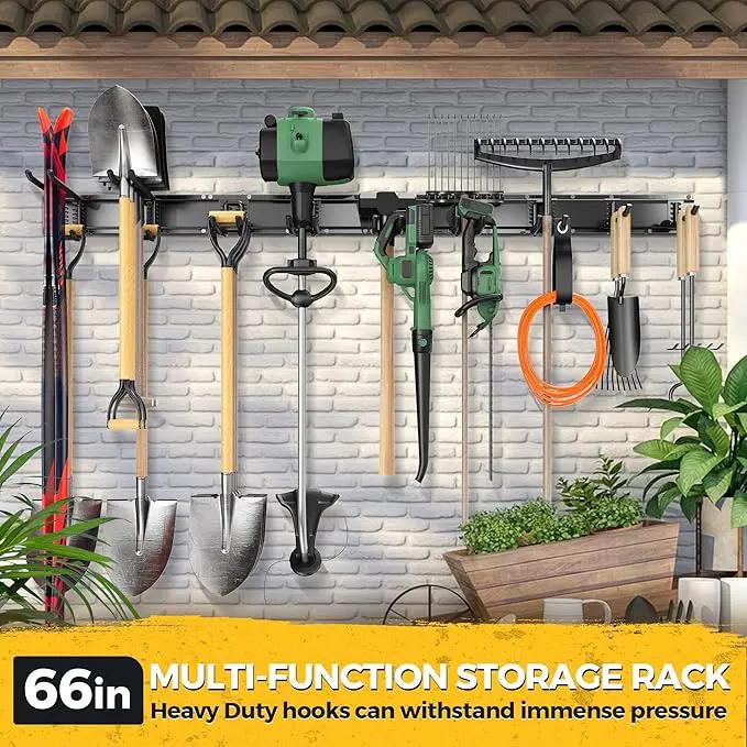 LBT 66" Garage Tool Organizer Wall Mount - 720lbs Garden Tool Organizer with Adjustable Hooks, Heavy Duty Metal Garage Storage Rack, Anti-Rust Shed Rack Holder Hanging Rake Broom Mower Snowboard by GreenHaven Gardens