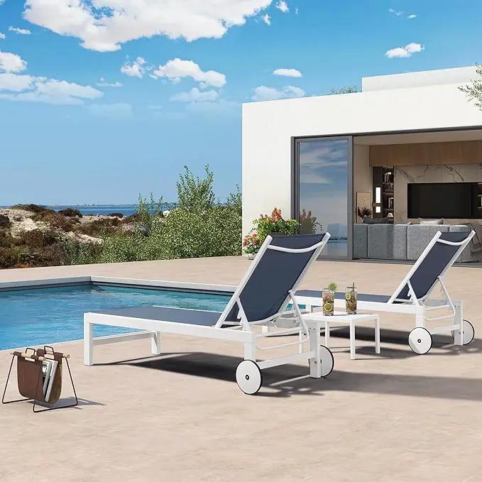 PURPLE LEAF Outdoor Chaise Lounge Set of 4 White Aluminum Lounge Chair Outdoor with Wheels Five-Position Adjustable Patio Lounge Chair for Pool Deck Yard, Indigo by GreenHaven Gardens