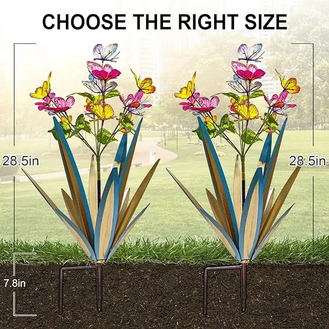Garden Outdoor Butterfly Enlarge Thickened Wind Resistant Metal Agave Garden Art Metal Plant Country Sculpture Statue Decorations Ornaments Artificial Waterproof Butterflies (Blue 3pcs) by GreenHaven Gardens
