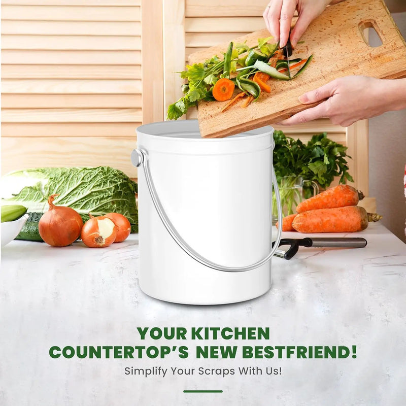 Utopia Kitchen Compost Bin for Kitchen Countertop, 1.3 Gallon Compost Bucket for Kitchen with Lid, Includes 1 Spare Charcoal Filter (White) by GreenHaven Gardens