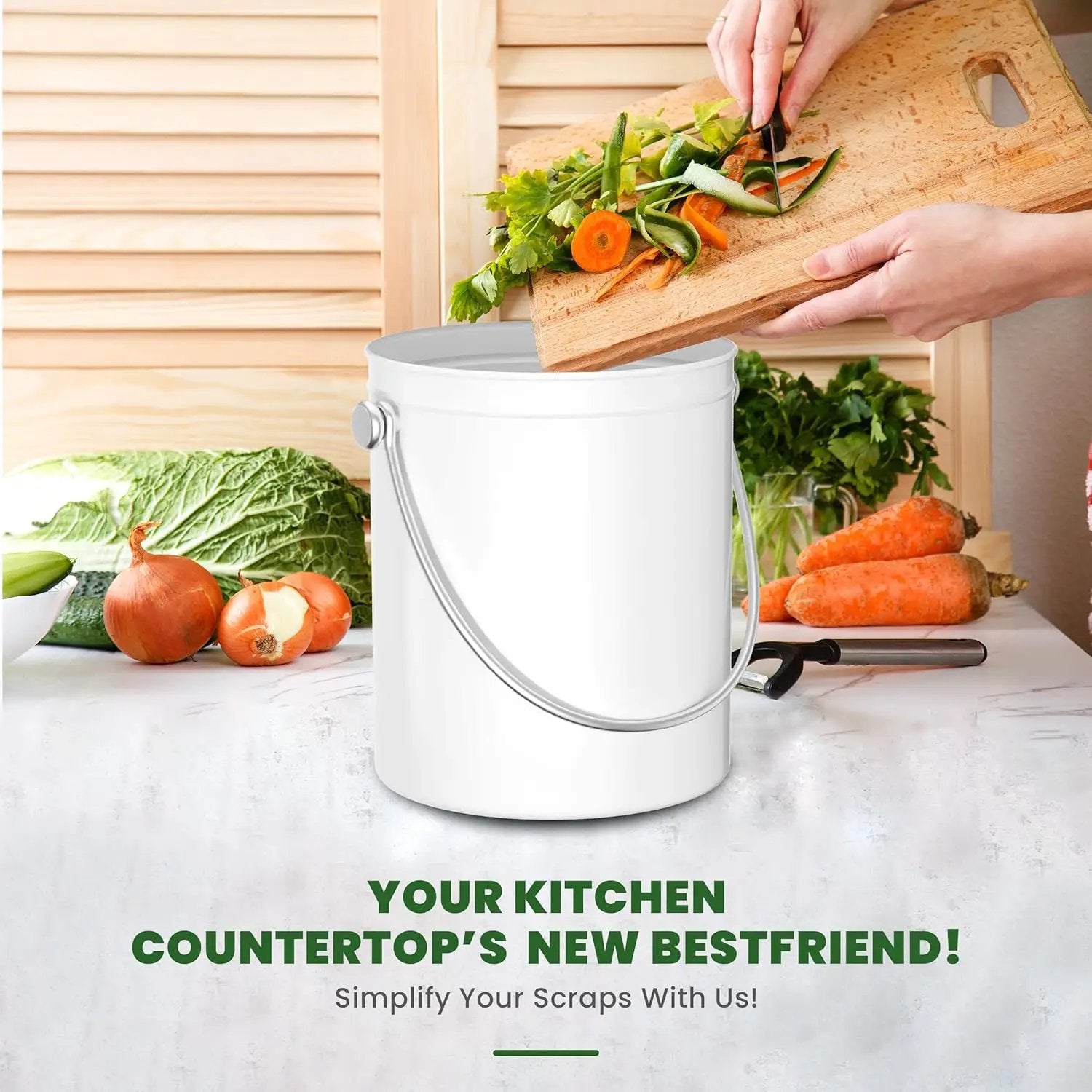 Utopia Kitchen Compost Bin for Kitchen Countertop, 1 Gallon Compost Bucket for Kitchen with Lid, Includes 1 Spare Charcoal Filter (White) by GreenHaven Gardens