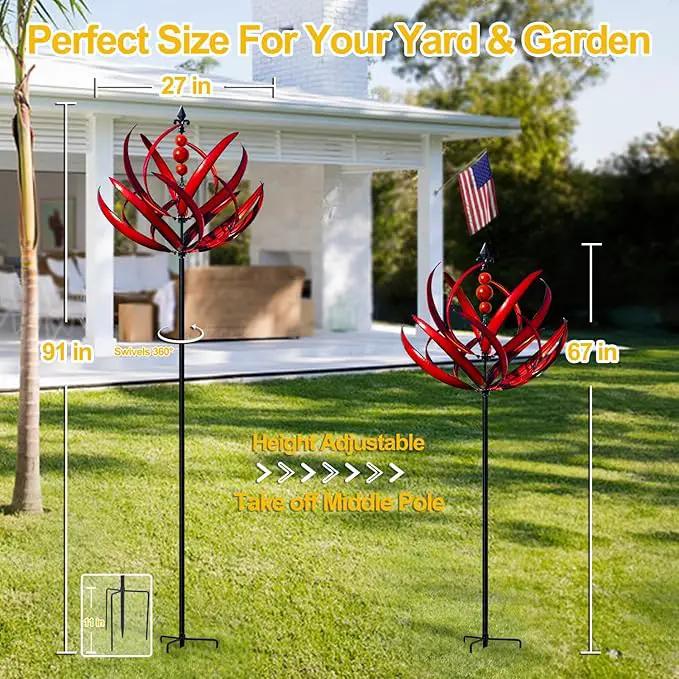 LimeHill Wind Spinner for Garden and Yard - Large Metal Kinetic Wind Sculptures for Outdoor Decor (91 Inches, Burgundy Lotus) by GreenHaven Gardens