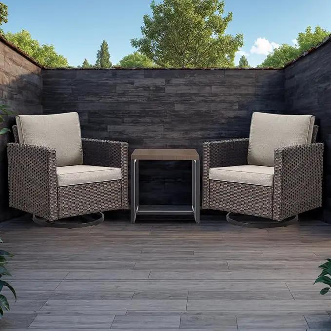 Patio Tables Outdoor Coffee Table - Steel Side Tables End Table for Proch Deck Balcony Garden Squre Brown Tabletop by GreenHaven Gardens