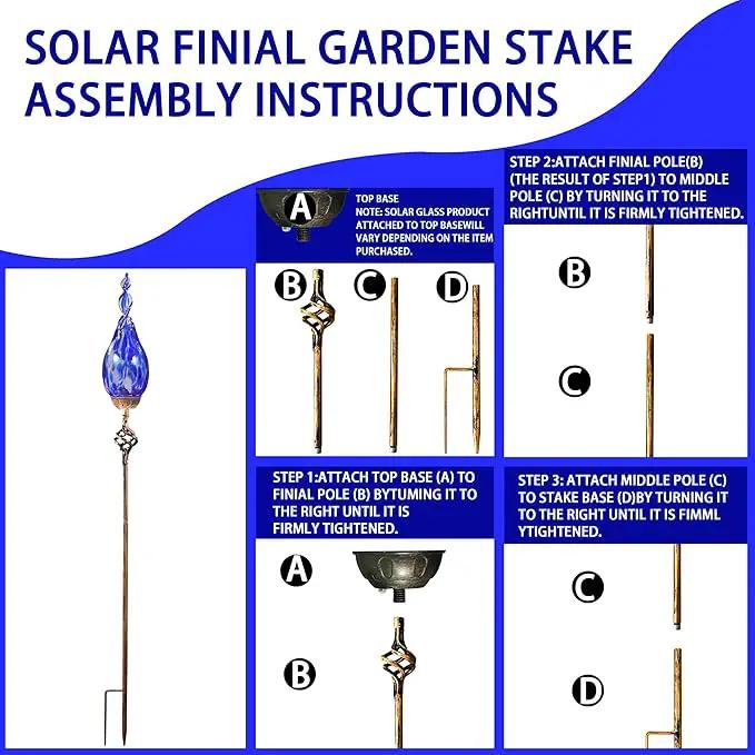 Solar Garden Lights, Decorative LED Flame Garden Stakes, Hand Blown Glass and Outdoor Waterproof Glass Stakes (Dark Blue) by GreenHaven Gardens