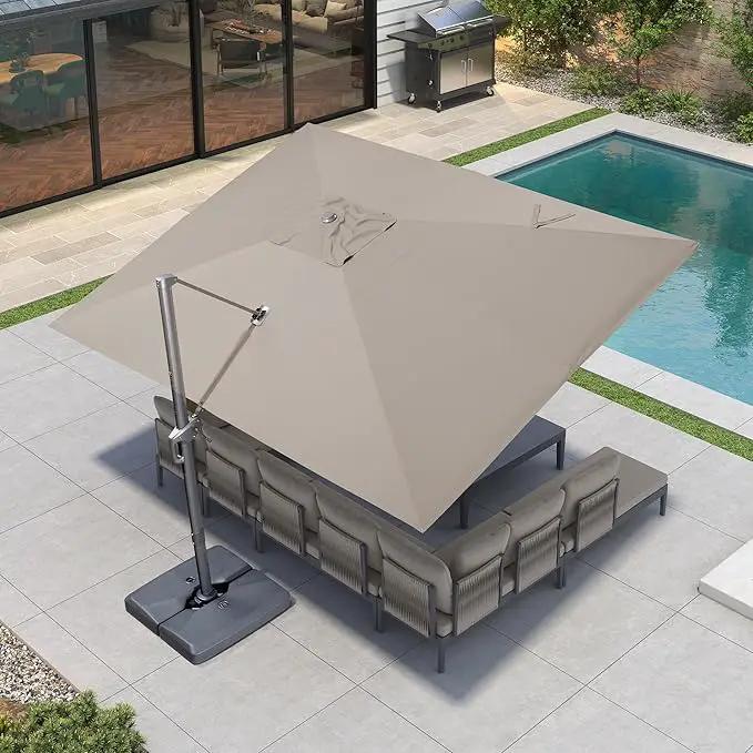 PURPLE LEAF 10' X 13' Patio Umbrella Large Rectangle Outdoor Aluminum Cantilever Umbrella with 3-Year Fade Resistance Recycled Fabric and 360-degree Rotation for Deck Pool Garden, Ash Mocha by GreenHaven Gardens