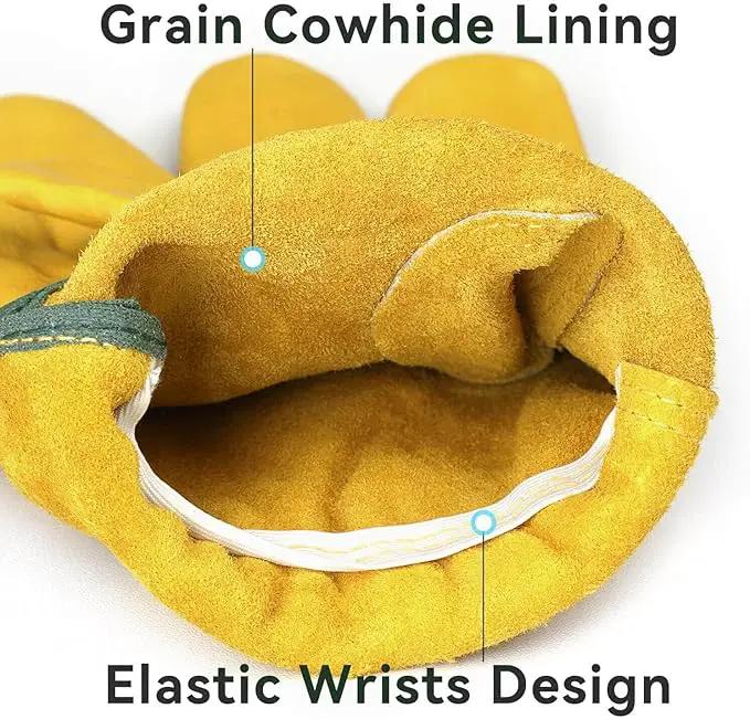 OZERO 5 Pairs Leather Work Gloves Flex Grip Tough Cowhide Gardening Glove for Wood Cutting/Construction/Truck Driving/Garden/Yard Working for Men and Women (Gold,Medium) by GreenHaven Gardens