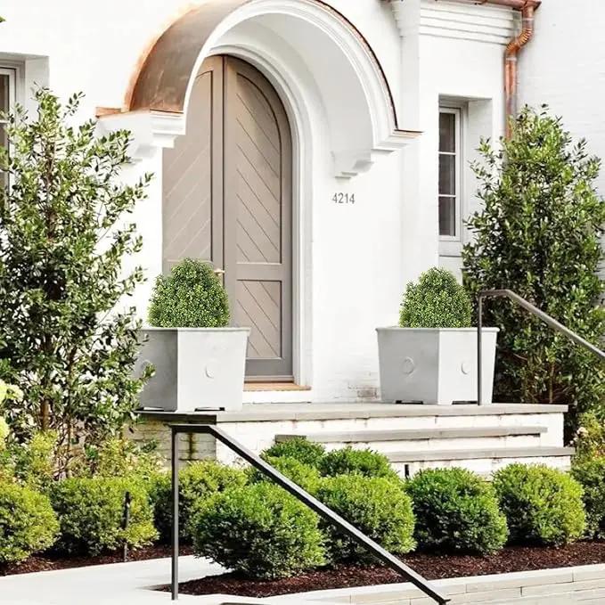 THE BLOOM TIMES 2ft Faux Boxwood Plants Outdoor Set of 2, Topiary Balls Artificial Outside Trees, 24" UV Resistant Fake Greenery Bushes & Shrubs for Front Porch Planter by GreenHaven Gardens