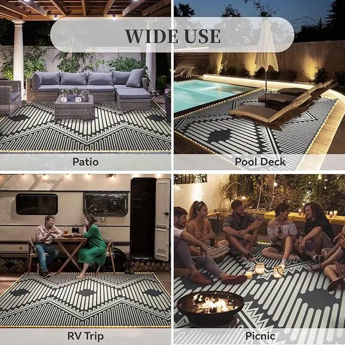 MontVoo Outdoor Rug with Led String Strip Lights 6x9 ft Waterproof Outdoor Patio Rug Mat Reversible Plastic Straw Rug Outside Outdoor Rug for RV Camping Picnic Balcony Fairy Boho Outdoor Decor by GreenHaven Gardens