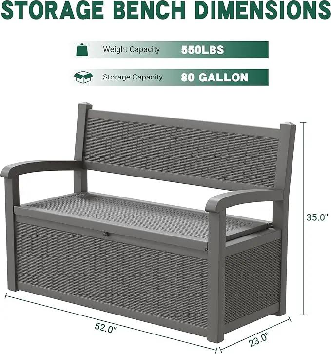 80 Gallon Outdoor Storage Box, Resin Patio Furniture with Armrest, Lockable Deck Box with Waterproof and UV Resistant for Patio Cushions, Garden Tools and Pool Supplies, Grey by GreenHaven Gardens