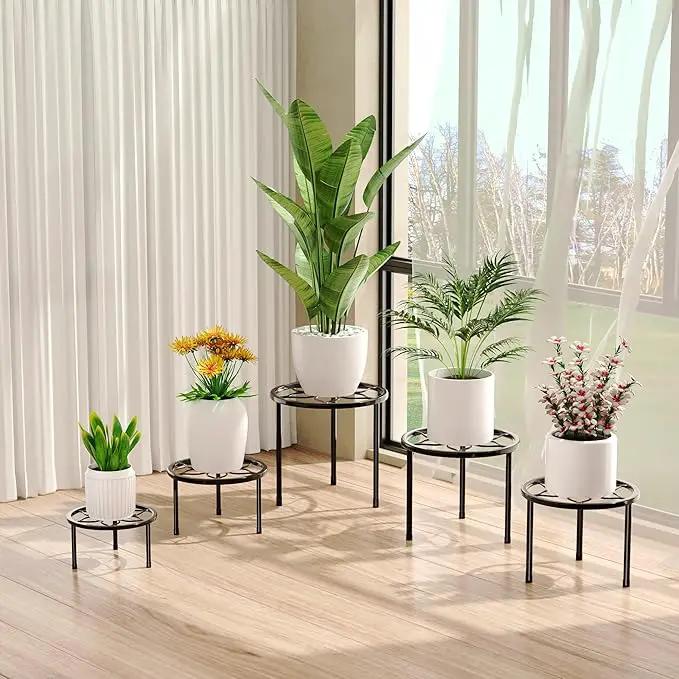 VECELO Metal Plant Stands Set of 5, Multiple Heavy Duty Flower Pot Stand, Round Plant Holder, Black by GreenHaven Gardens