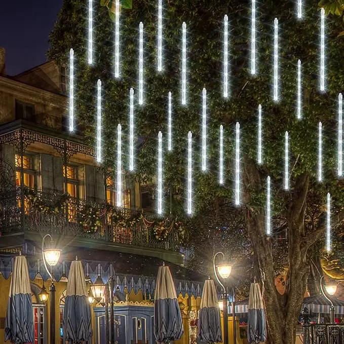 Dazzle Bright 864 LED Christmas Light, Meteor Shower Rain Lights 11.8 Inch 24 Tubes, Waterproof Plug in Falling Rain Lights Christmas Decorations for Xmas Bushes Tree Yard Party (White) by GreenHaven Gardens