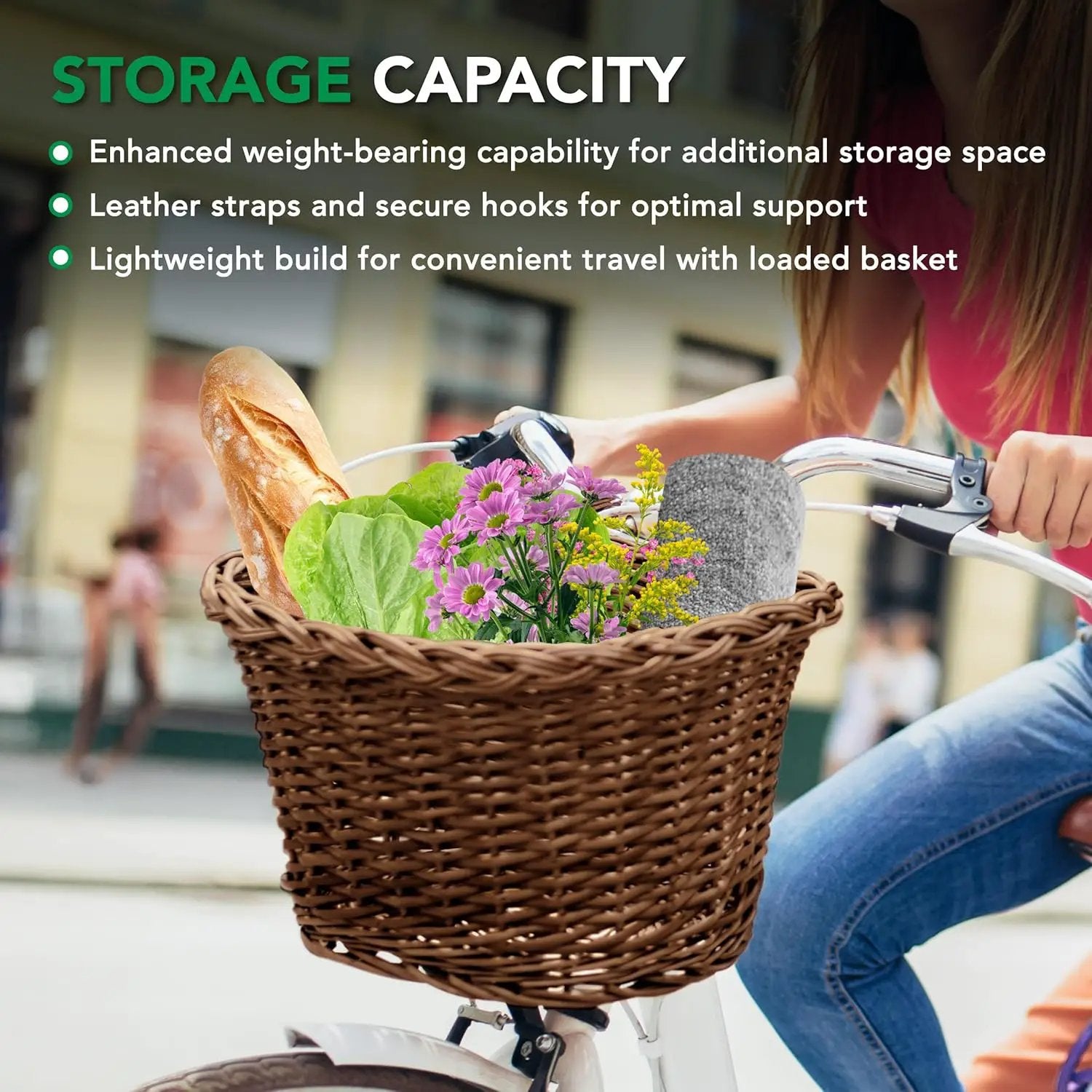ProSource Wicker Bike Basket Front Cargo for Women and Men, Fits Most Bikes, Beach Cruiser, Stationary Bike, Ebike, Road Bike, Brown by GreenHaven Gardens