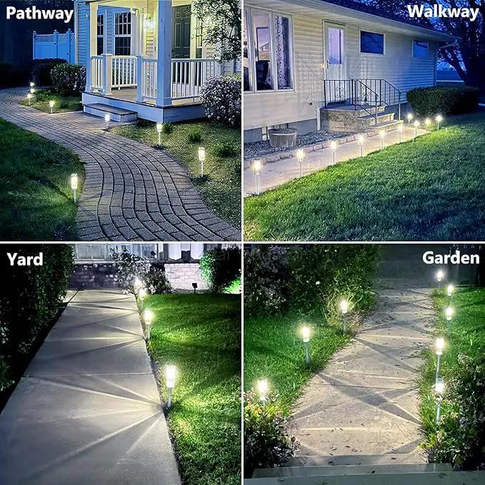 Solar Pathway Lights 8 Pack Solar Outdoor Lights with LED Tungsten Filament Bulb Waterproof Stainless Steel Garden Lighting for Outside Driveway Landscape Lawn Path Christmas (White) by GreenHaven Gardens