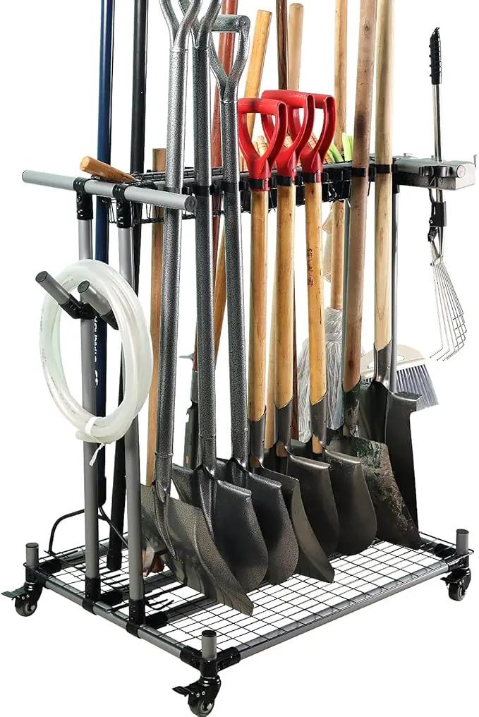 garden tool organizer metal Garage Storage Holder storage large long lawn tools heavy duty tool rack sturdy yard cart yard tool organizer for garage by GreenHaven Gardens