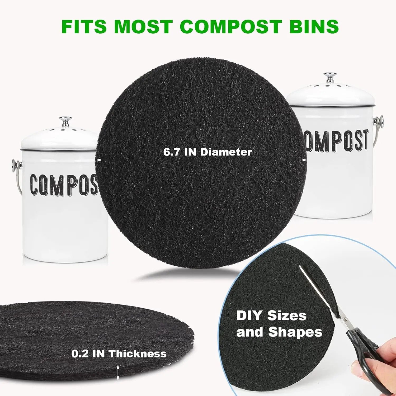 Charcoal Filters for Kitchen Compost Bin, 10 Pack Compost Filters for Countertop Bin Pail Replacement, Activated Charcoal Home Bucket Refill Sets, Round 6.7 Inch by GreenHaven Gardens