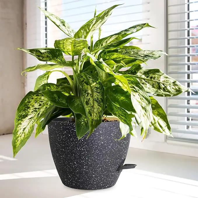 12/10/9 inch Large Self Watering Pots, Planter, Plant Pots with Mesh Drainage Holes for Indoor Outdoor Garden Plants, Plastic Flower Pots with Removable Deep Reservoir, Speckled Black by GreenHaven Gardens