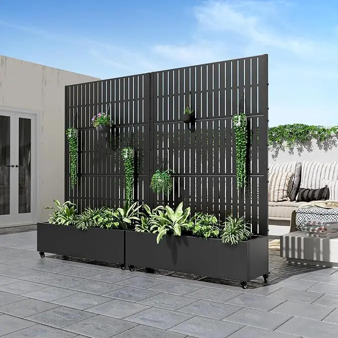 Casaphoria Metal Raised Garden Bed with Trellis and Wheels, 72"x47"x16" Planter Box for Climbing Plants, Vegetables & Vines, Features Drainage Holes and Privacy Screen (Black) by GreenHaven Gardens