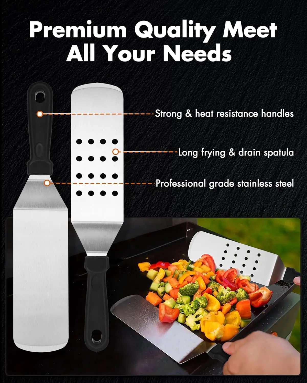 Griddle Accessories Kit - 136PCS Flat Top Grill Accessories for Blackstone and Camp Chef Metal Spatula Tools Set with Burger Press Scraper Tongs Carry Bag for Outdoor Grilling BBQ Cooking by GreenHaven Gardens