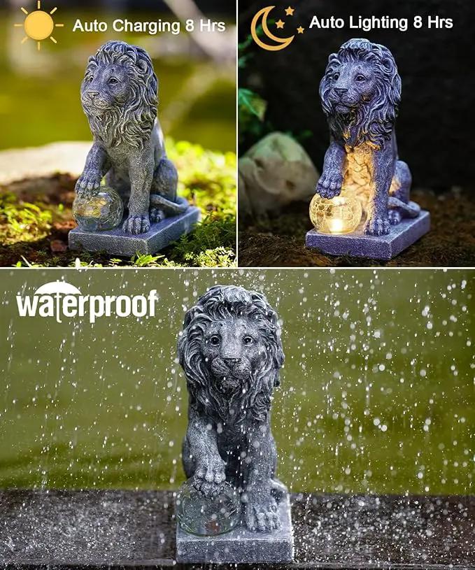 Nacome Solar Guardian Lion Garden Statue: Outdoor Decor Sculpture with Ball Lights for Yard Art Porch Patio - Unique Birthday Gifts for Women Mom by GreenHaven Gardens