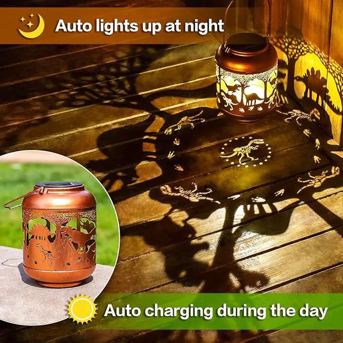 Dinosaur Solar Lanterns Outdoor Waterproof,Hanging Solar Lights Dinosaur Gifts for Women Men Metal LED Decorative Light for Yard,Patio,Lawn,Tabletop,Pathway,Landscape,Garden Decor by GreenHaven Gardens
