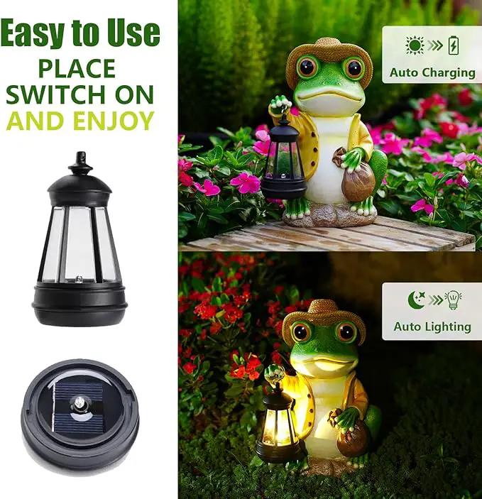 Solar Garden Outdoor Frog Statue 10 inches Tall - with Handheld Lanterns - Detachable - Patio, Balcony, Shelf, Tabletop, Lawn Decoration - Unique Housewarming, Birthday, Thanksgiving, Mom Gifts by GreenHaven Gardens