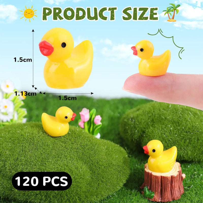 120PCS Mini Resin Animals Cute Yellow Tiny Ducks,Miniature Duck Figures to Hide,Little Animal Toys Small Figurines Bulk for Topper Desk Garden Dollhouse Landscape Aquarium Ornaments DIY Crafts & Decor by GreenHaven Gardens