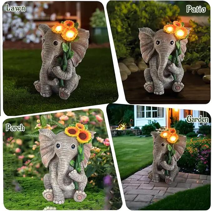 Outdoor Sculpture Figurine Statue Elephant Decor,Solar Garden Statues for Patio Home Yard Decor,Good Luck Sunflower Elephant for Women, Mom Gifts Housewarming Gift by GreenHaven Gardens