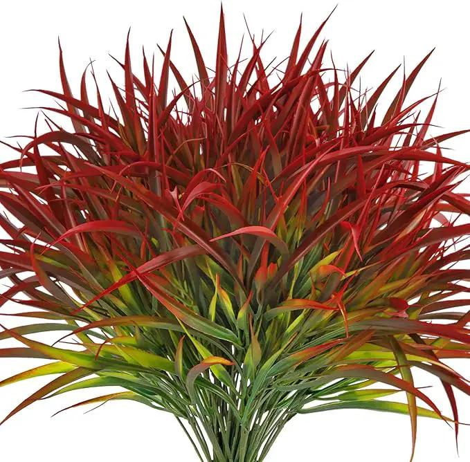 Ouddy Decor 16 Bundles Artificial Plants Outdoor Fake Grass Greenery Stems UV Resistant Faux Plastic Plants Shrubs for Autumn Home Garden Pathway Farmhouse Front Porch Harvest Thanksgiving Decor, Red by GreenHaven Gardens