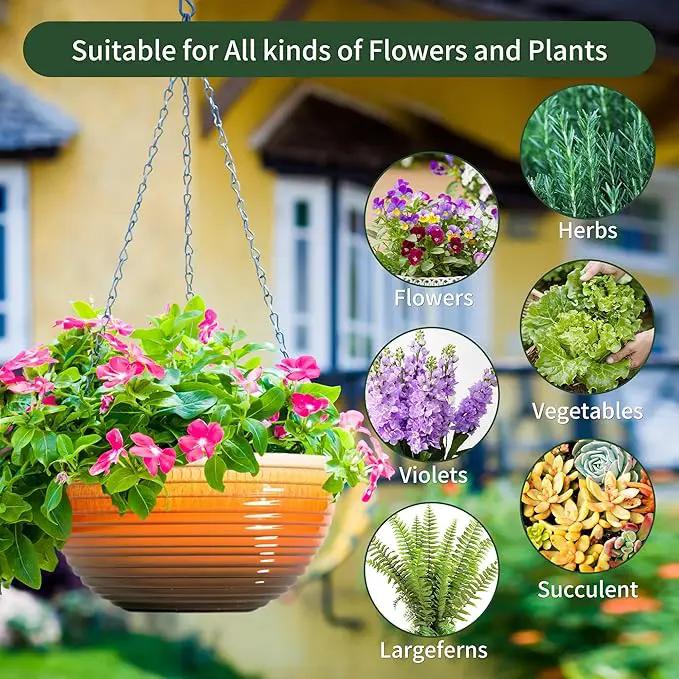 12 inch Hanging Planters for Indoor Outdoor Plants, 2 Pack Large Hanging Flower Pots with Drainage Holes and Chain, Glazed Hanging Baskets for Home Garden Decoration, Orange by GreenHaven Gardens