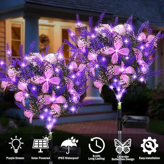 Kohlrabi Solar Garden Lights Outdoor, 6 Pack Solar Butterfly Lights Purple Lavender Gardening Gifts for Women, Purple Artificial Flower with Butterfly Garden Decor for Lawn Patio by GreenHaven Gardens
