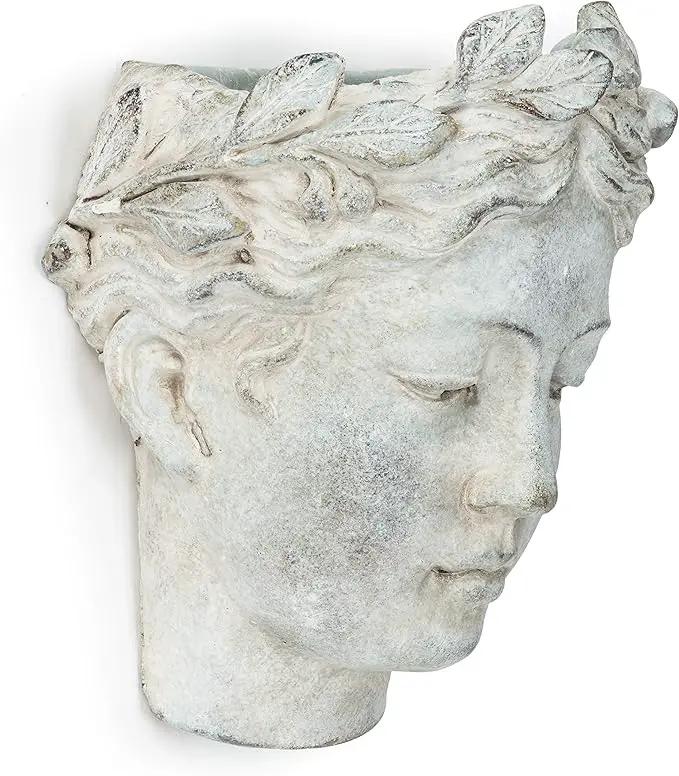Abbott Collection Goddess Head Wall Planter - Large Cement Indoor and Outdoor Planter Pot - Grecian Woman Statue Head Planter for Flowers and Succulents (Grey, 3.5" Opening) by GreenHaven Gardens